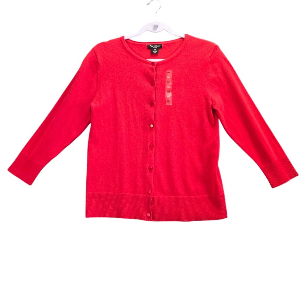 Nue Options Petite Flame Red Button Front Cardigan Sweater PM 45750 667